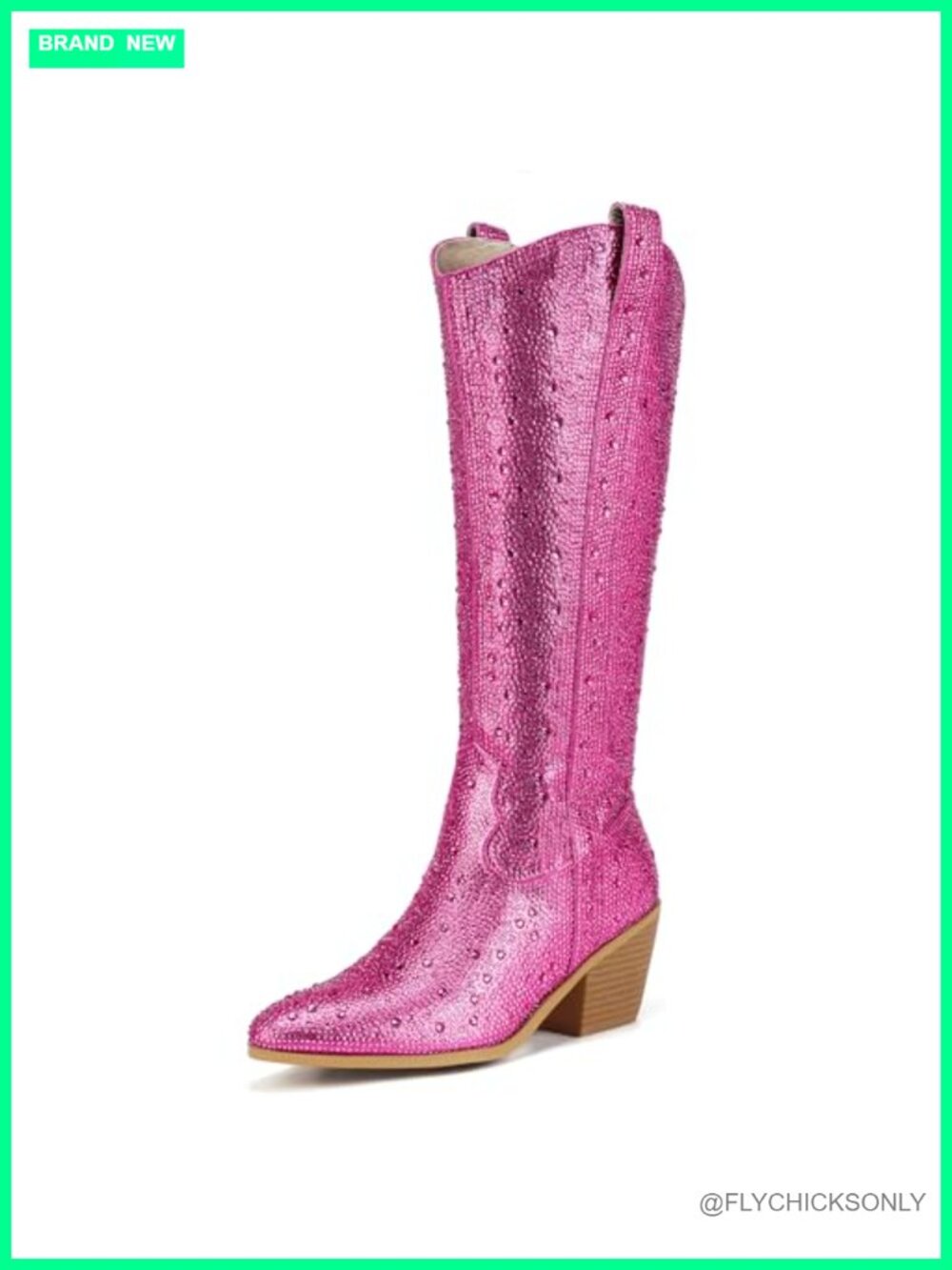 IDIFU Women's Cowboy Knee High Western Boots Rhinestone Chunky Block Heel